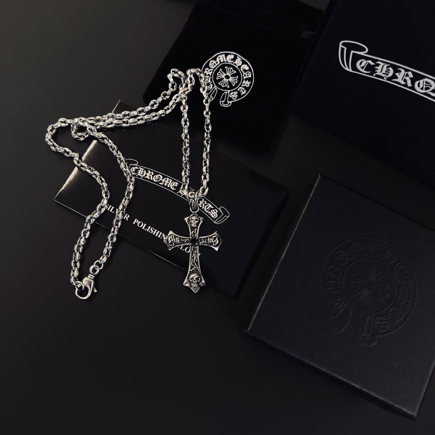 Chrome Hearts Silver Cross Pendant Necklace